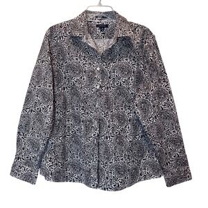 Lands End Womens‎ 18 No Iron Pinpoint Oxford Paisley Print Button Down Shirt